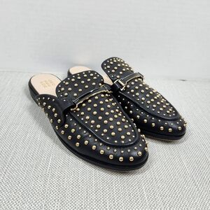 Pedder Red Size 38 Mules Black Leather Gold Studds Flat Slip On Shoes